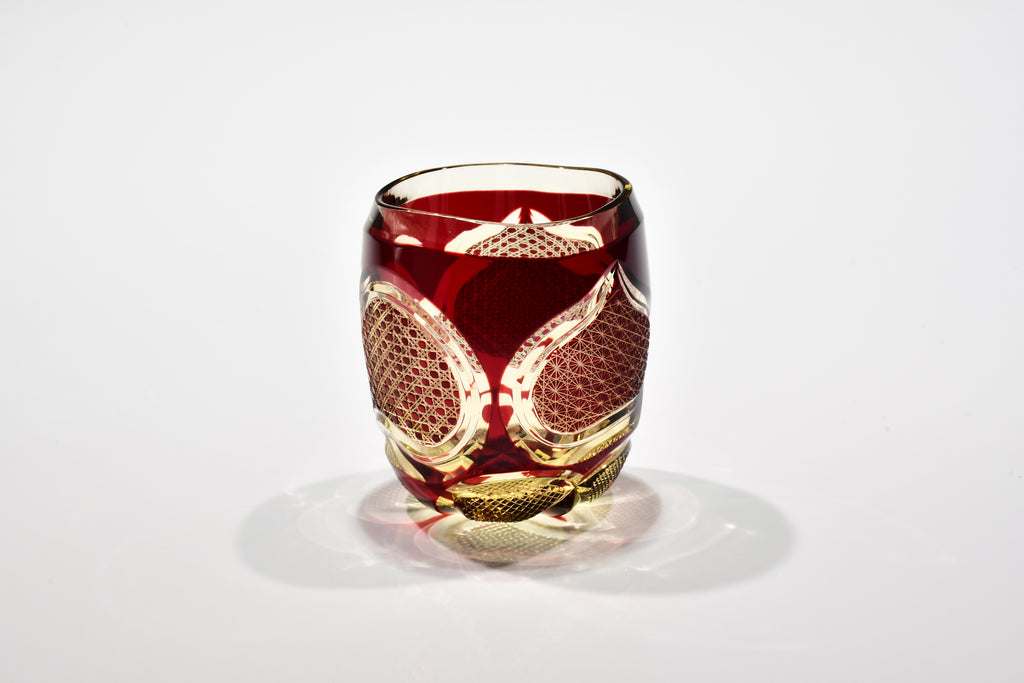 「静かなる炎」宙吹ぐい吞み（紅色・琥珀色）