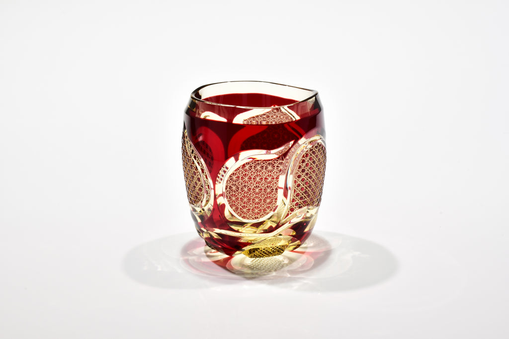 「静かなる炎」宙吹ぐい吞み（紅色・琥珀色）