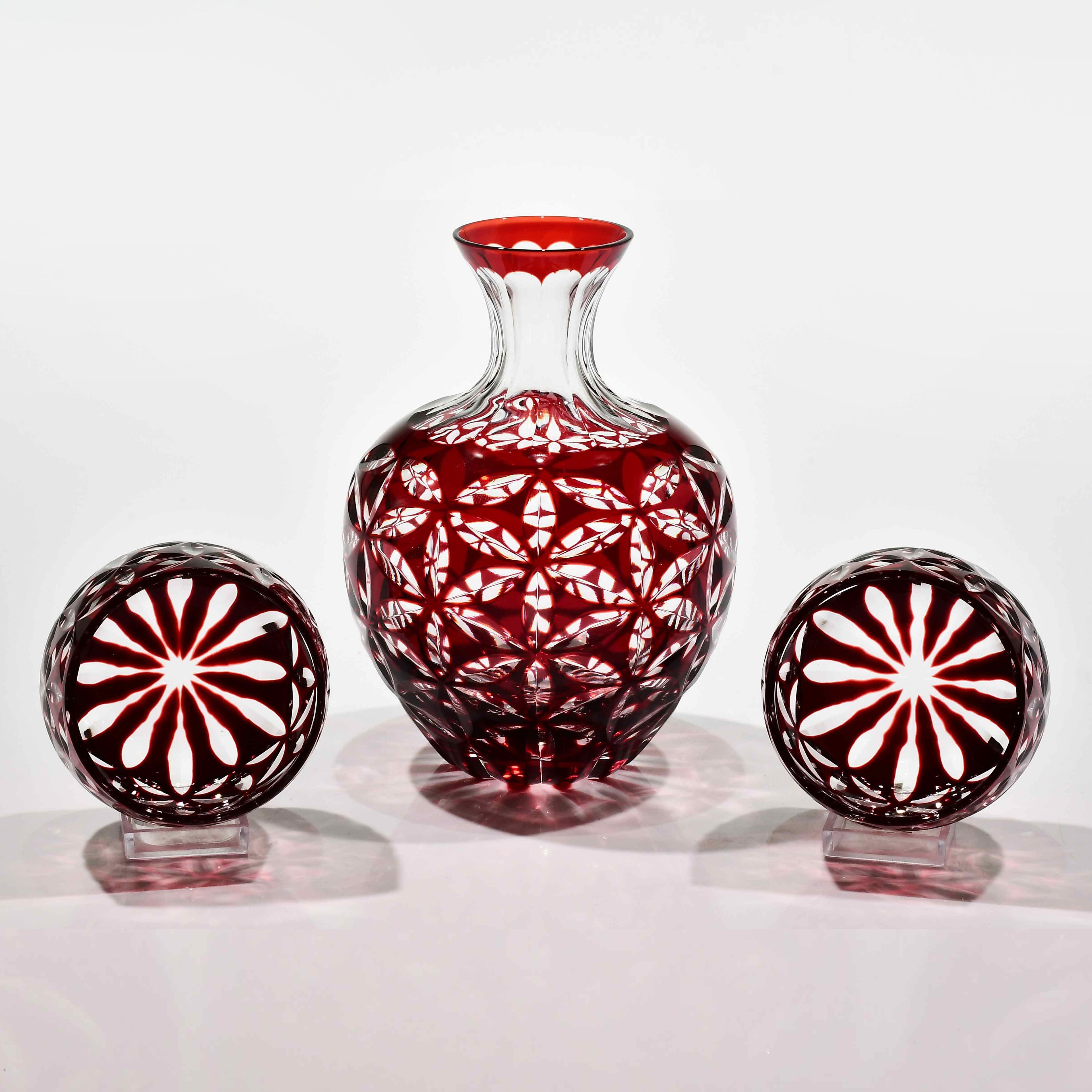 Srg-005　徳利セット　麻の葉（紅色）