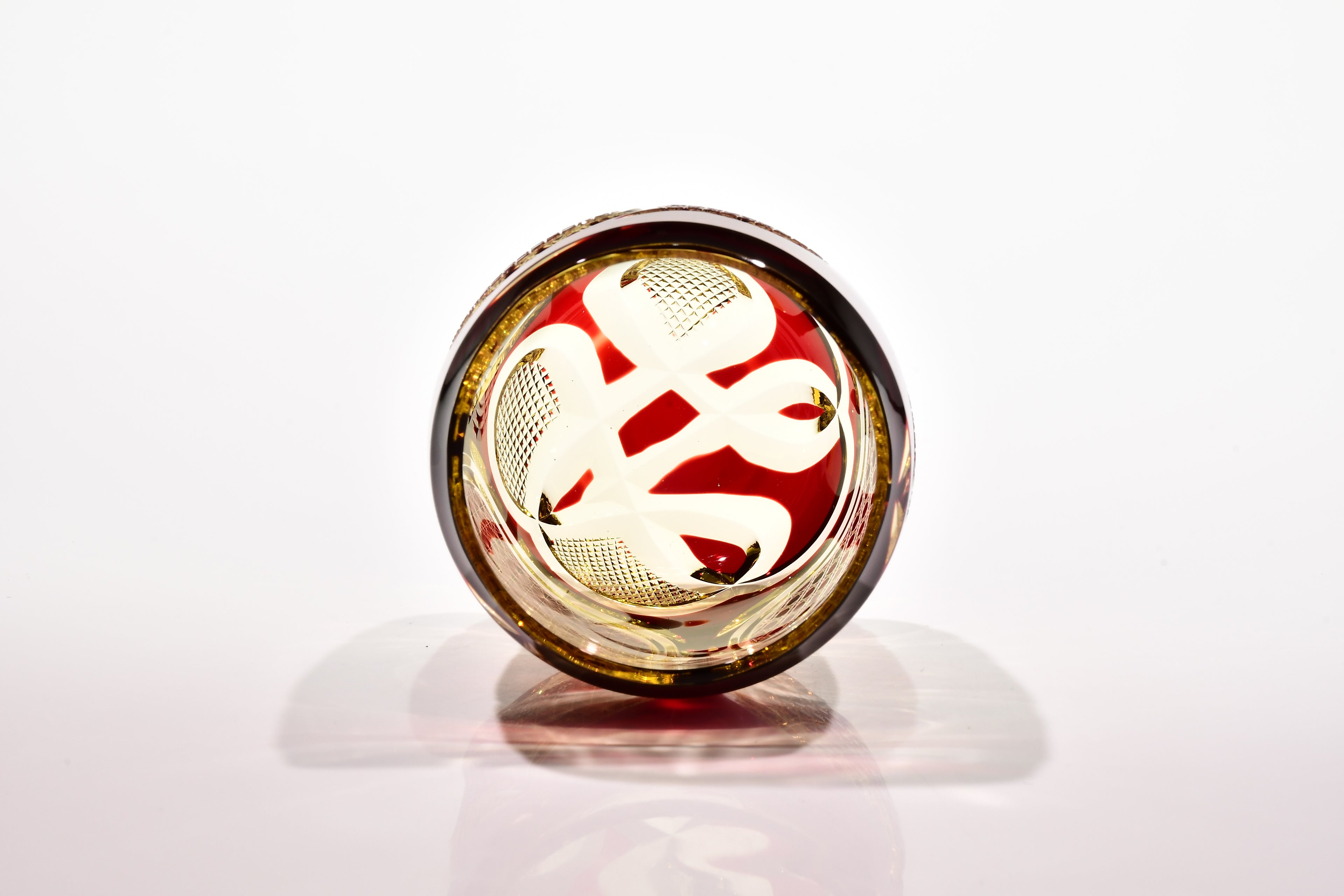 「静かなる炎」宙吹ぐい吞み（紅色・琥珀色）