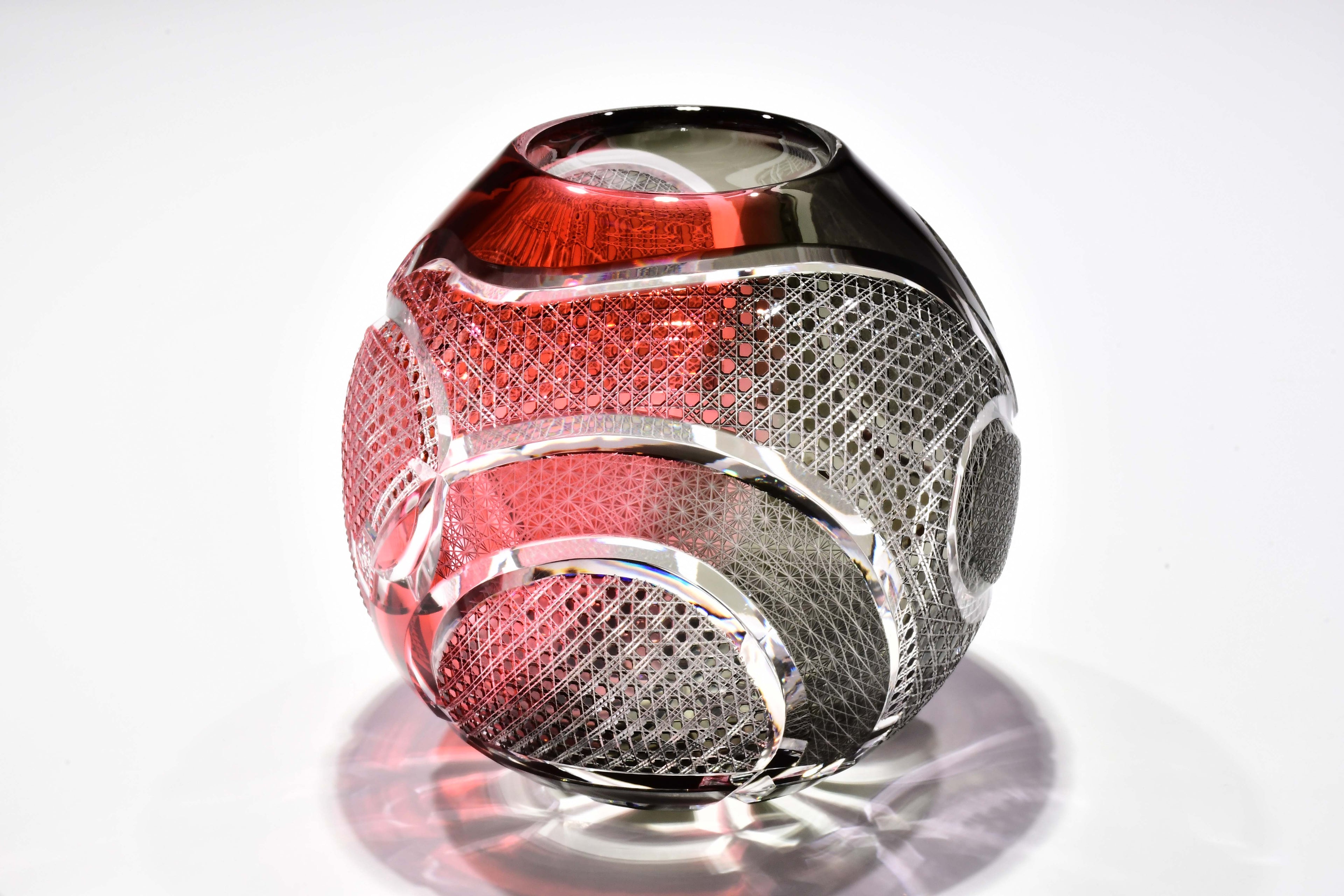 アートピース「縁の惑星（えにしのわくせい）」宙吹花器（紅色・グレー）