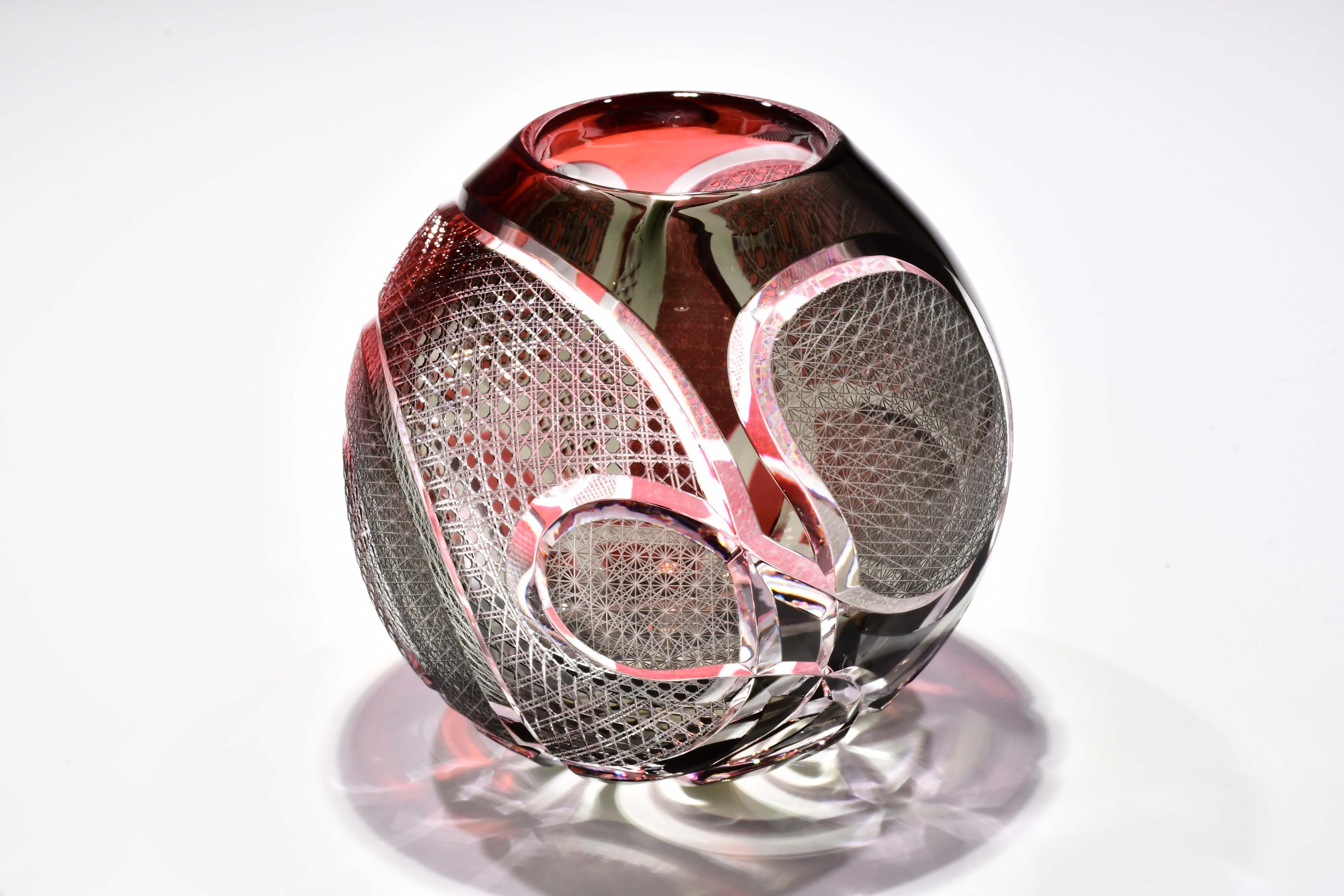 アートピース「縁の惑星（えにしのわくせい）」宙吹花器（紅色・グレー）