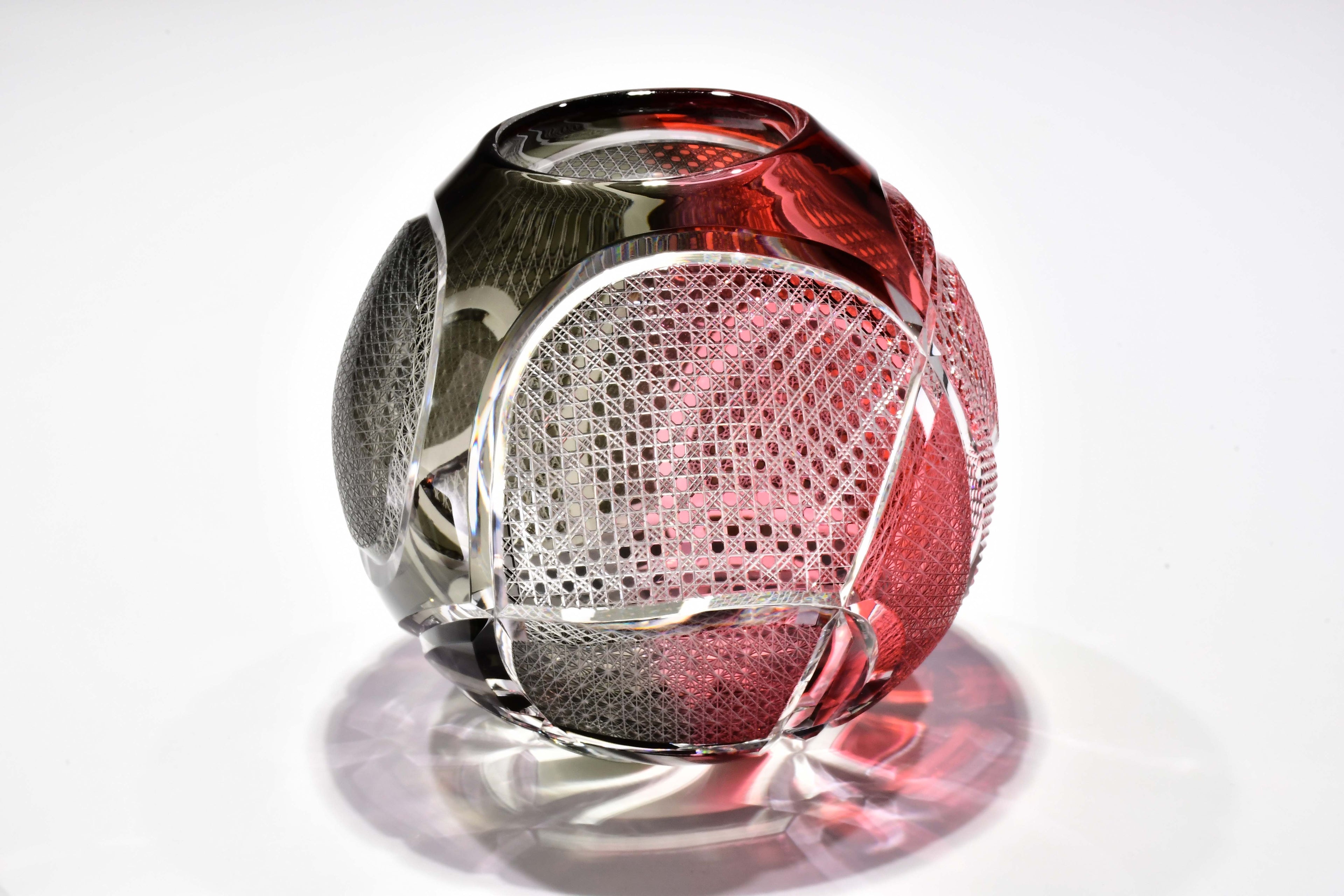 アートピース「縁の惑星（えにしのわくせい）」宙吹花器（紅色・グレー）