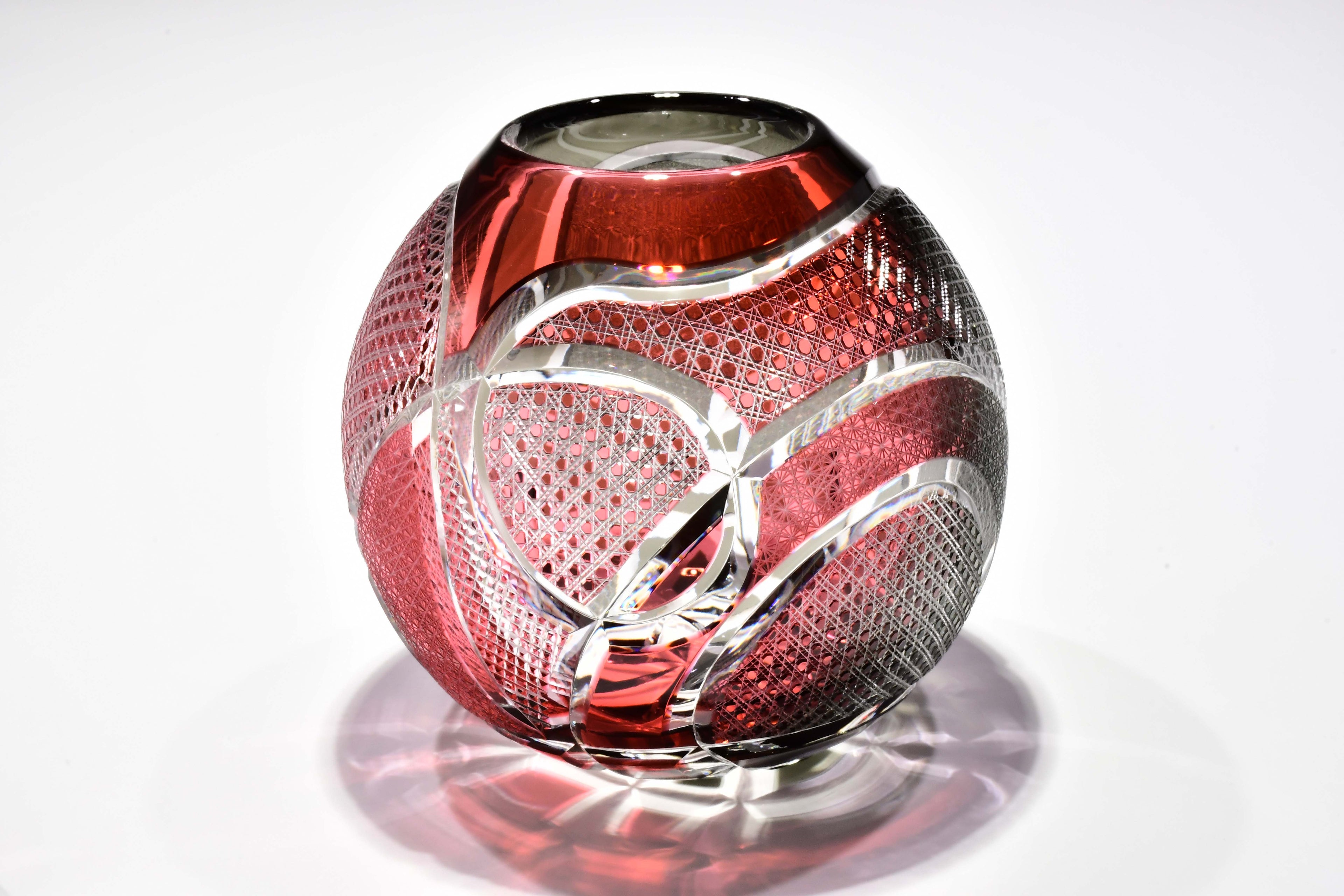 アートピース「縁の惑星（えにしのわくせい）」宙吹花器（紅色・グレー）