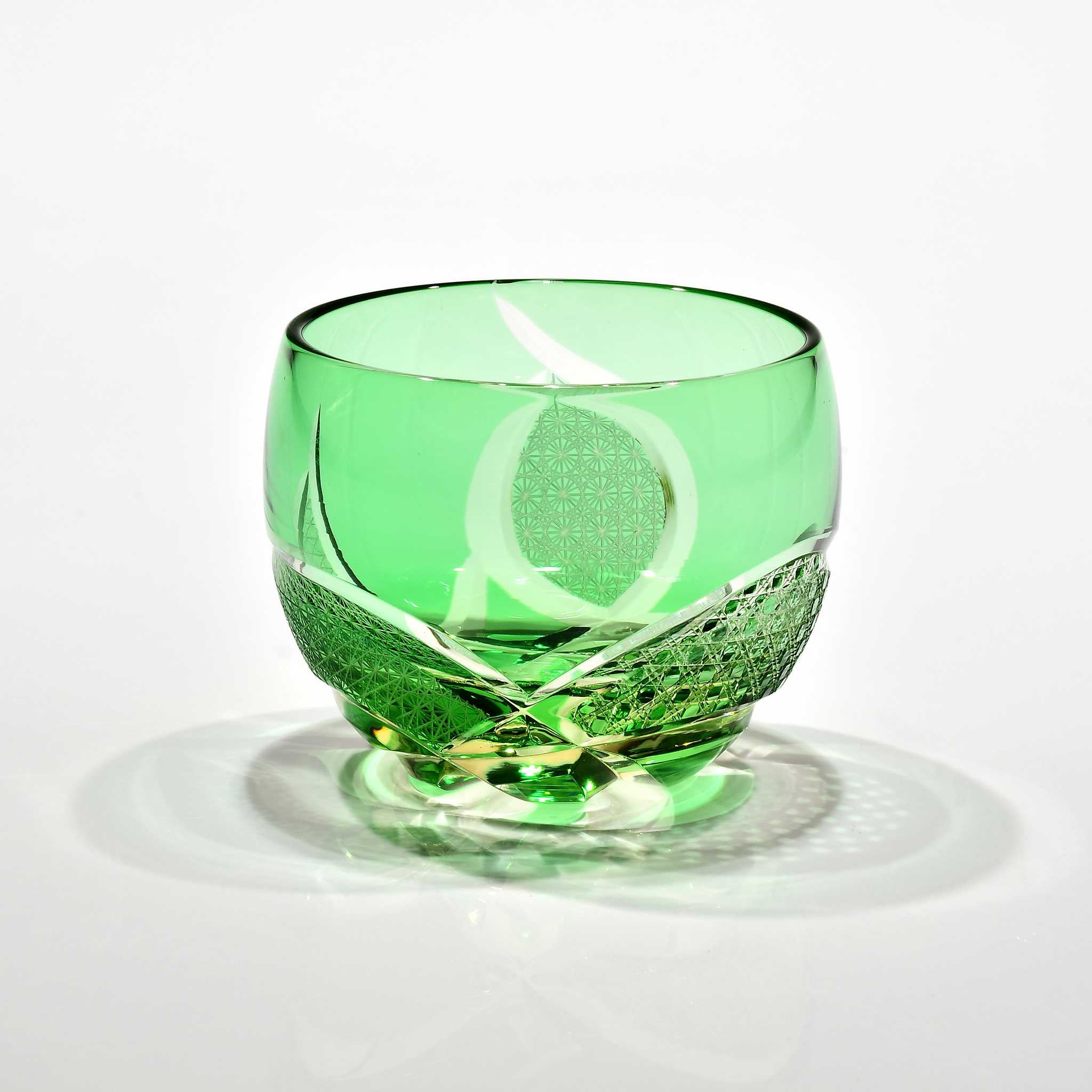 Shn-038　華組ぐい吞み（緑色・琥珀色）