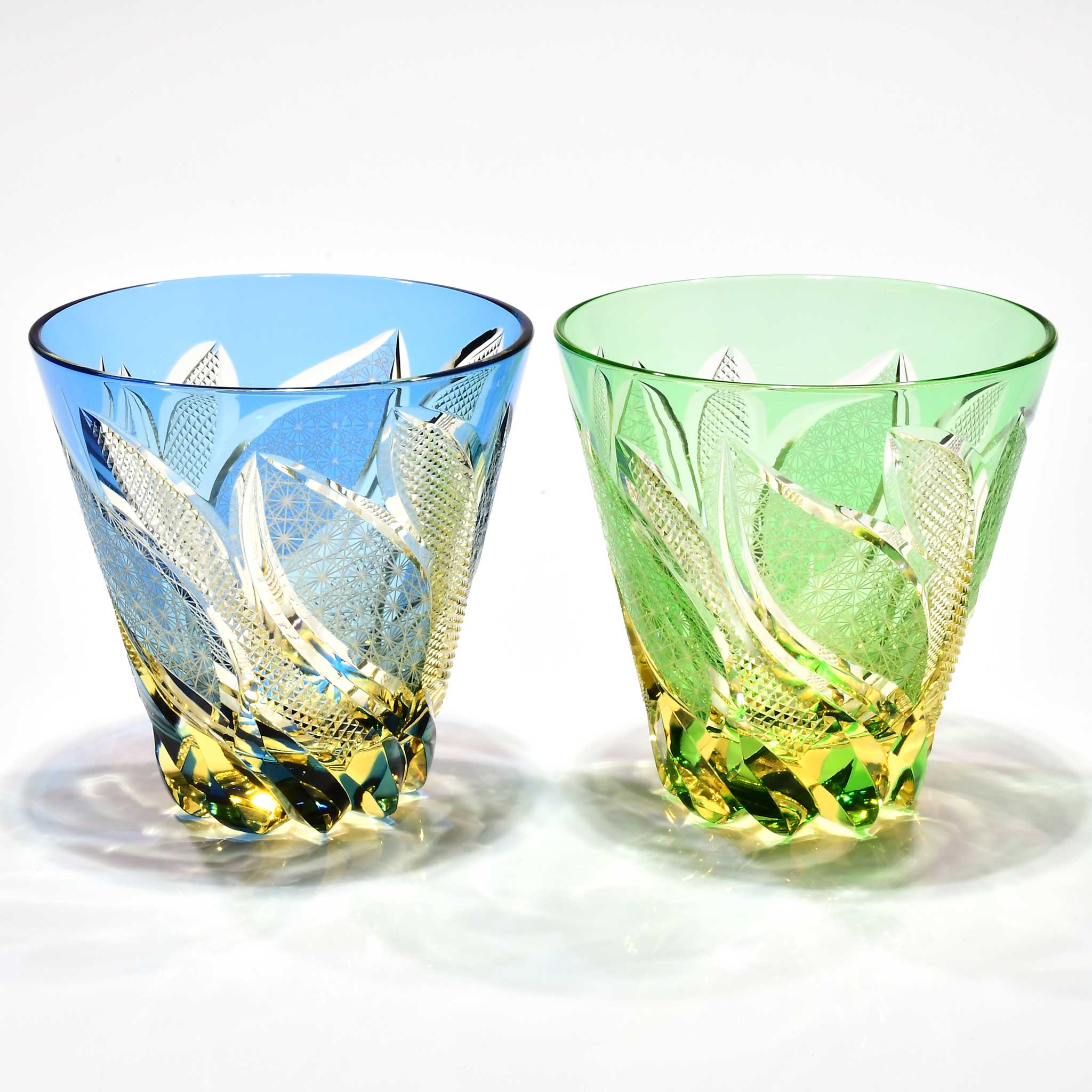 Srg-010　限定デザイン多目的グラスセット(水色・琥珀/緑色・琥珀)