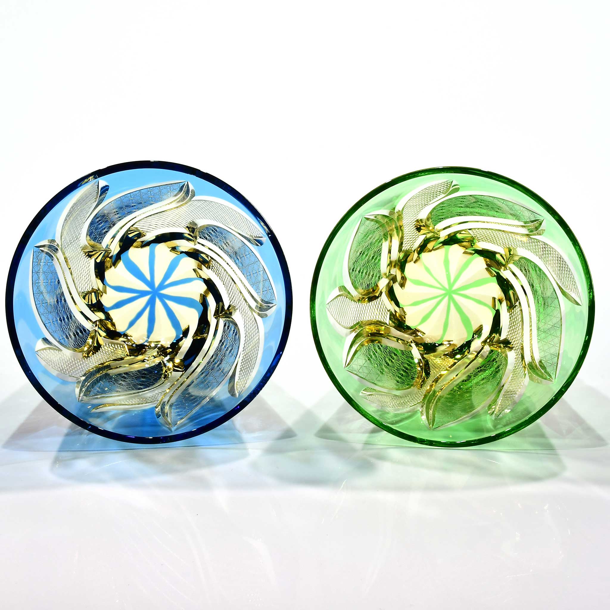 Srg-010　限定デザイン多目的グラスセット(水色・琥珀/緑色・琥珀)