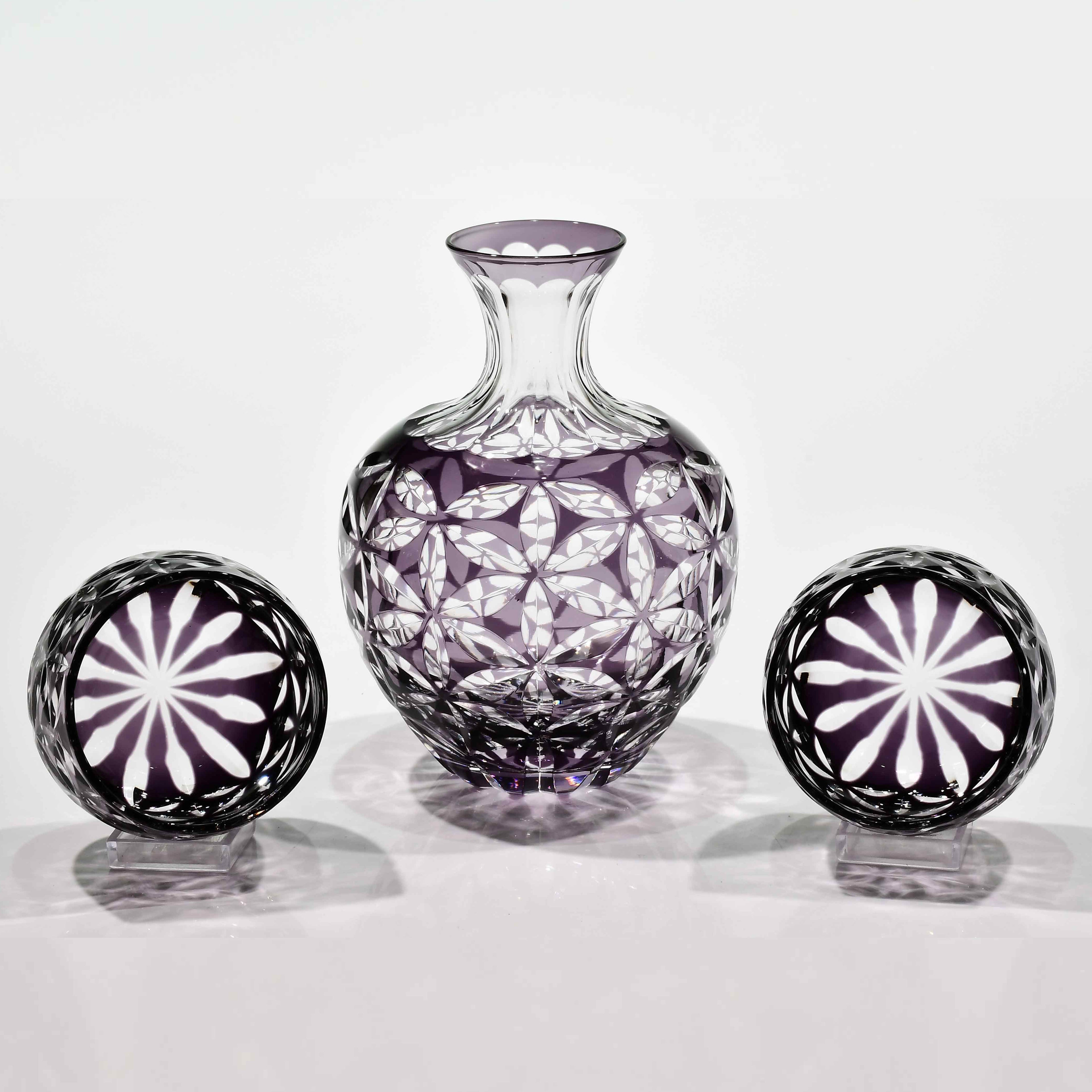 Srg-006　徳利セット　麻の葉（葡萄色）